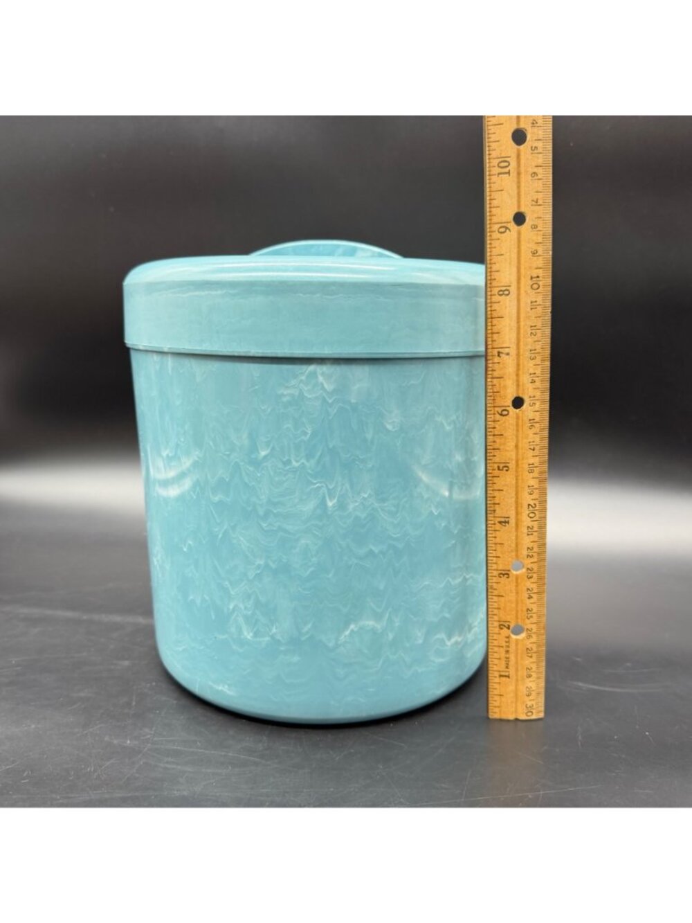 Mid Century Blue Canister Plastic Kitchen Kaddie USA Marbled Storage Container - Picture 11 of 12